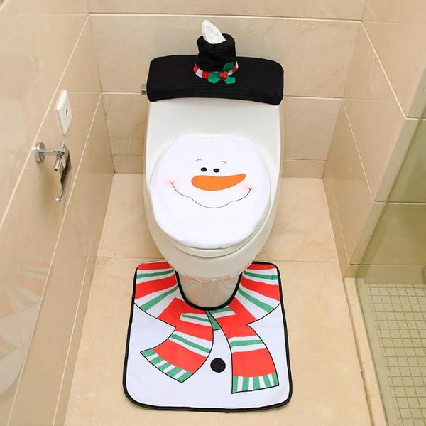 3 Pieces Christmas Toilet Seat Cover Set