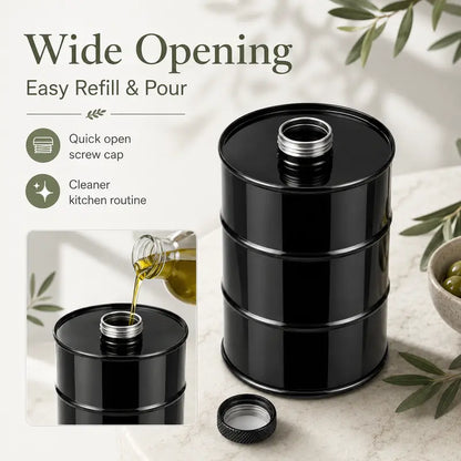 Black Barrel Shaped Stainless Steel Oil Dispenser Bottle