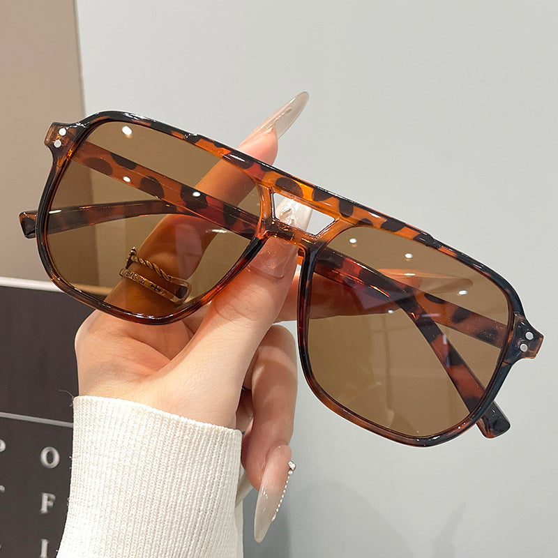 Stylish Double-Bridge Sunglasses with Square Rivet Details