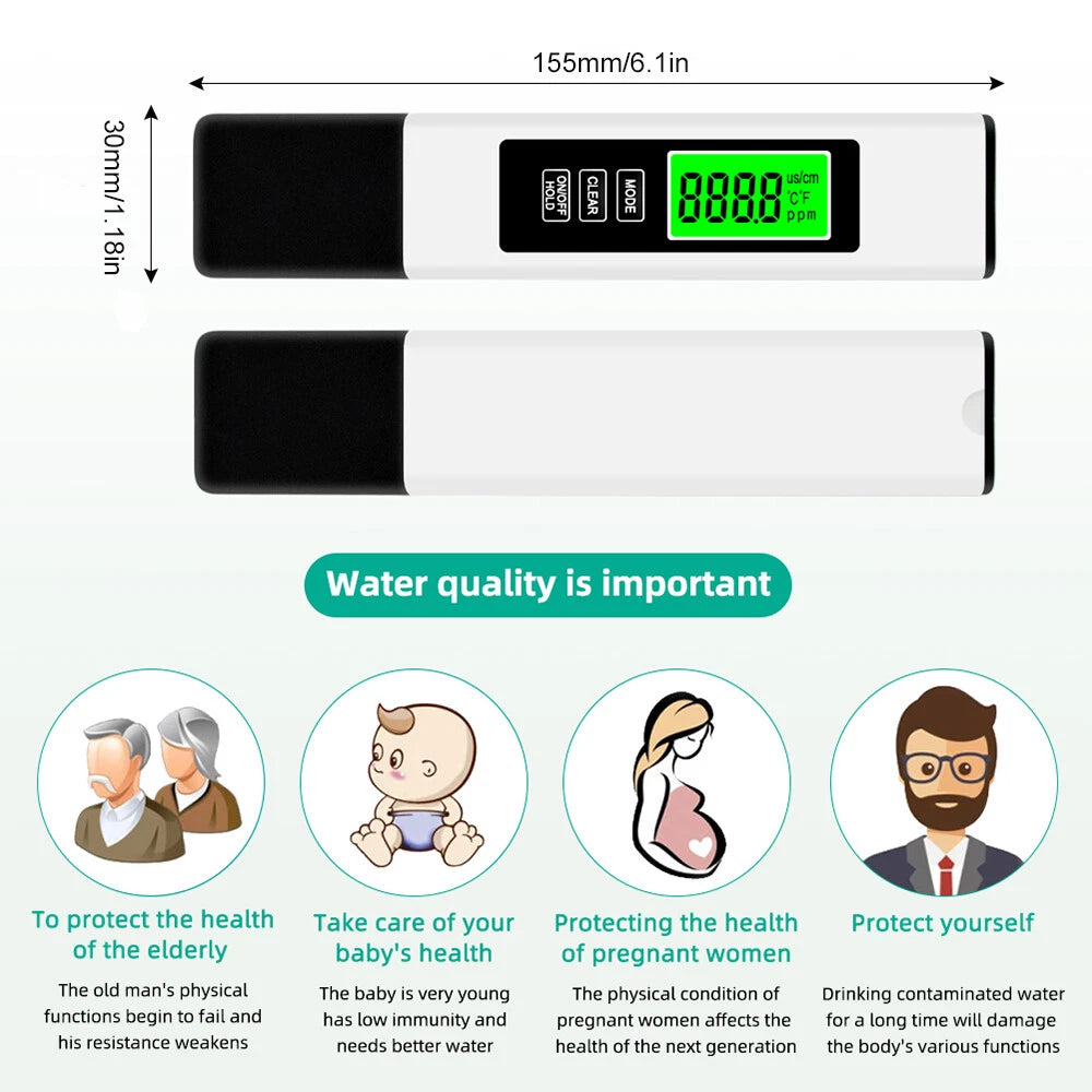 Water Quality Tester, 3 in 1 Digital Water TDS Meter, EC Meter & Temperature