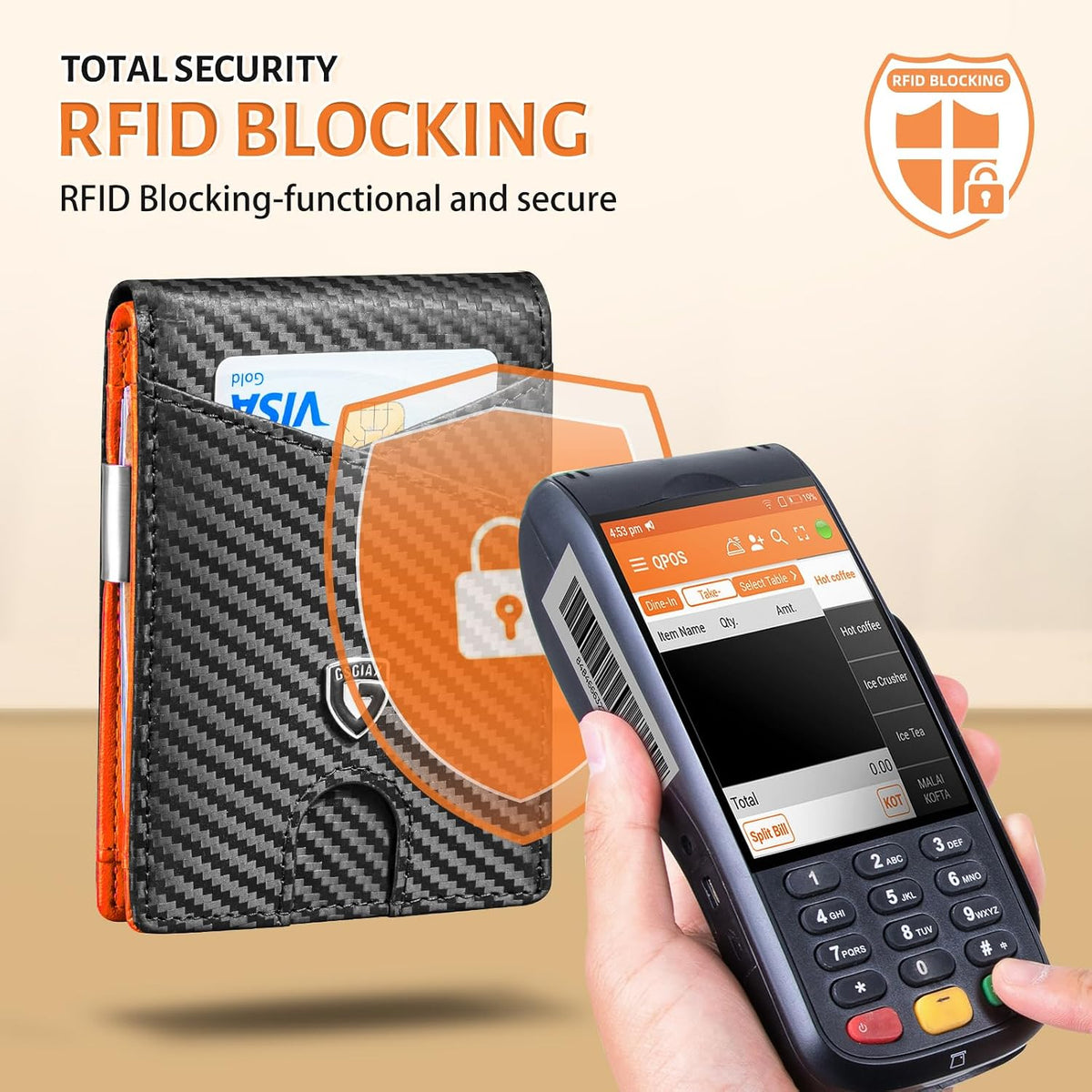 Slim Wallet for Men - Minimalist Genuine Leather Carbon Fiber Rfid Blocking Bifold Credit Card Holder