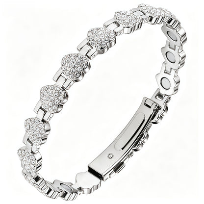 Women's Rose Gold-Tone Heart Link Bracelet with Crystal Accents