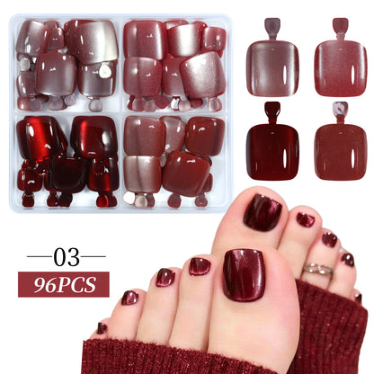 96Pcs Cat Eye Toe Nails Press on Toenails