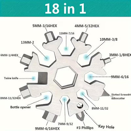 18-in-1 Snowflake Multi Tool, Stainless Steel Pocket Tool with Bottle Opener