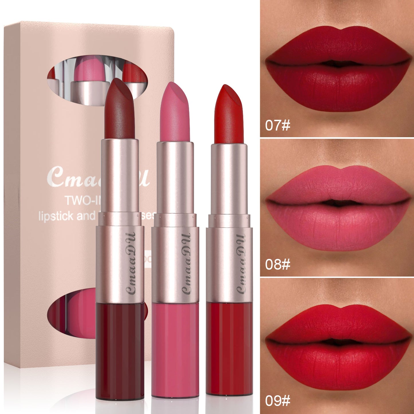 3PCS 2-in-1 Lipstick & Lip Gloss Set – Matte, Long-Lasting, and Waterproof