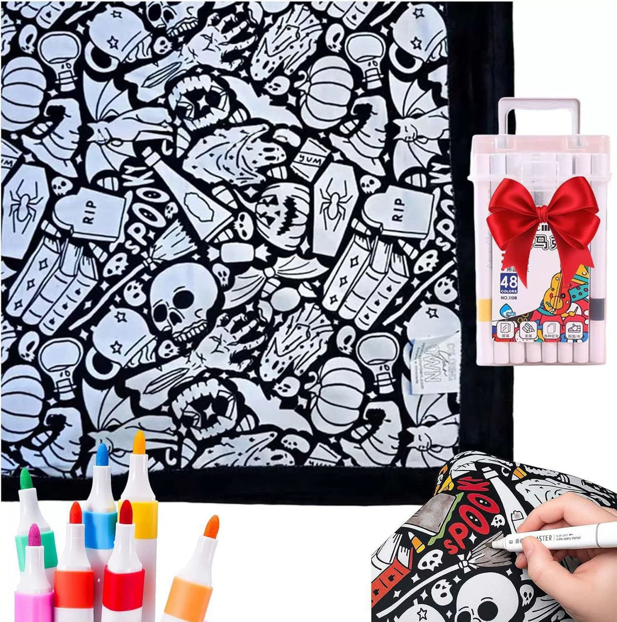 Color-Your-Own Coloring Blanket with 12-Color Marker Set