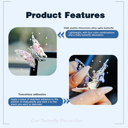 4Pcs Simulated Butterfly Car Accessories Dashboard Decorations, Cute Rear View Mirror Accessories Car Dash Decor