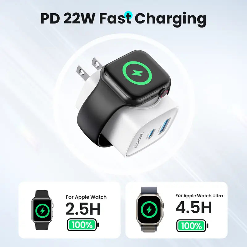 3-in-1 Magnetic Wireless Cordless PD USB-C Wall Charger Block - 20W Fast Charging