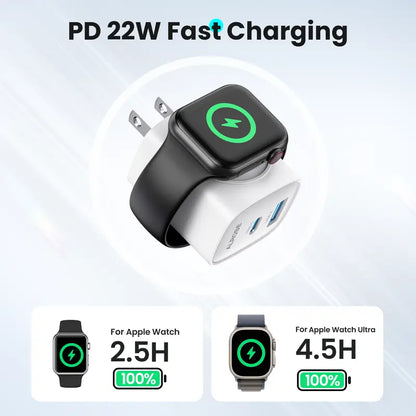 3-in-1 Magnetic Wireless Cordless PD USB-C Wall Charger Block - 20W Fast Charging