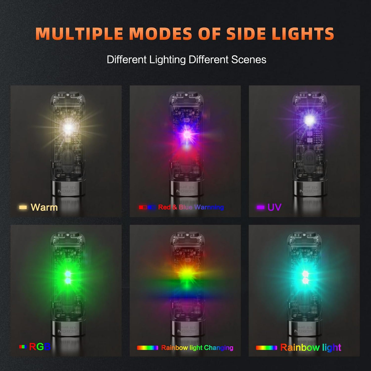 Magnetic Keychain Flashlight, 550 Lumens RGB & UV Laser Light
