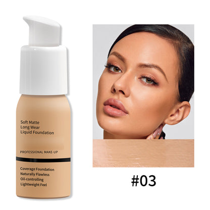 Waterproof Long-Lasting Oil-Control Soft Matte Liquid Foundation, 30ml