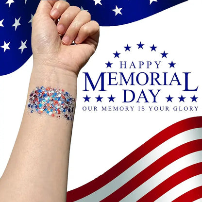 2PCS 4th of July Patriotic America Flag Star Face Body Glitter,Red White Blue Hair Glitter Stick