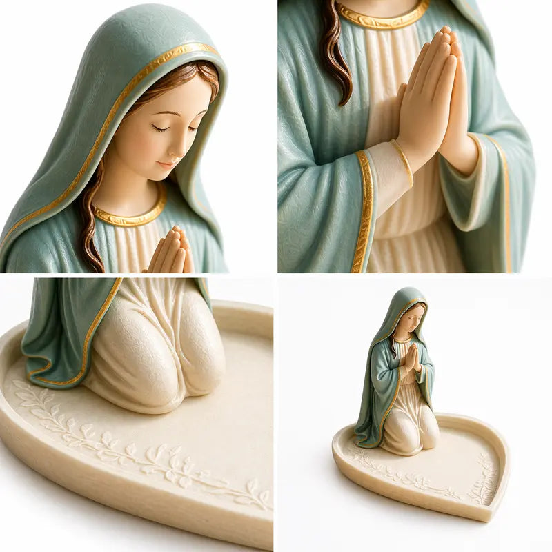 Virgin Mary Rosary Holder, White Resin Catholic Rosary Box with Cross Design for Home Altar