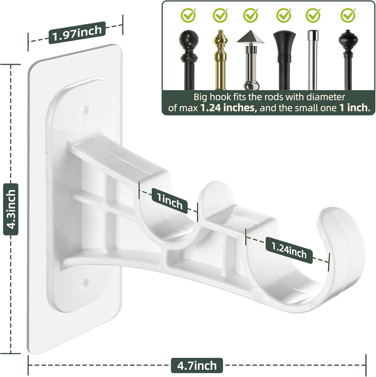 2-Pack No-Drill Double Curtain Rod Brackets