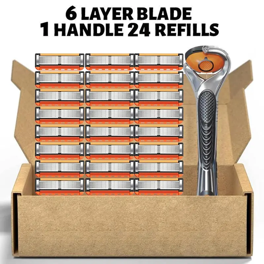 24 Replacement Razor Blades + Handle – Barber-Smooth Shaves for Less