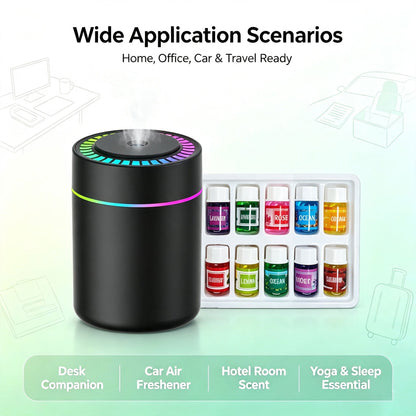 Portable Color-Changing LED Humidifier with 12-Piece Essential Oil Set