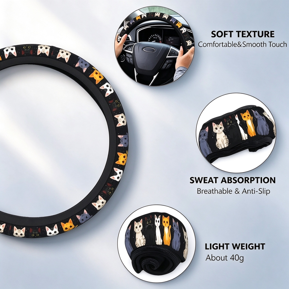 Cute Cat-Themed Steering Wheel Cover