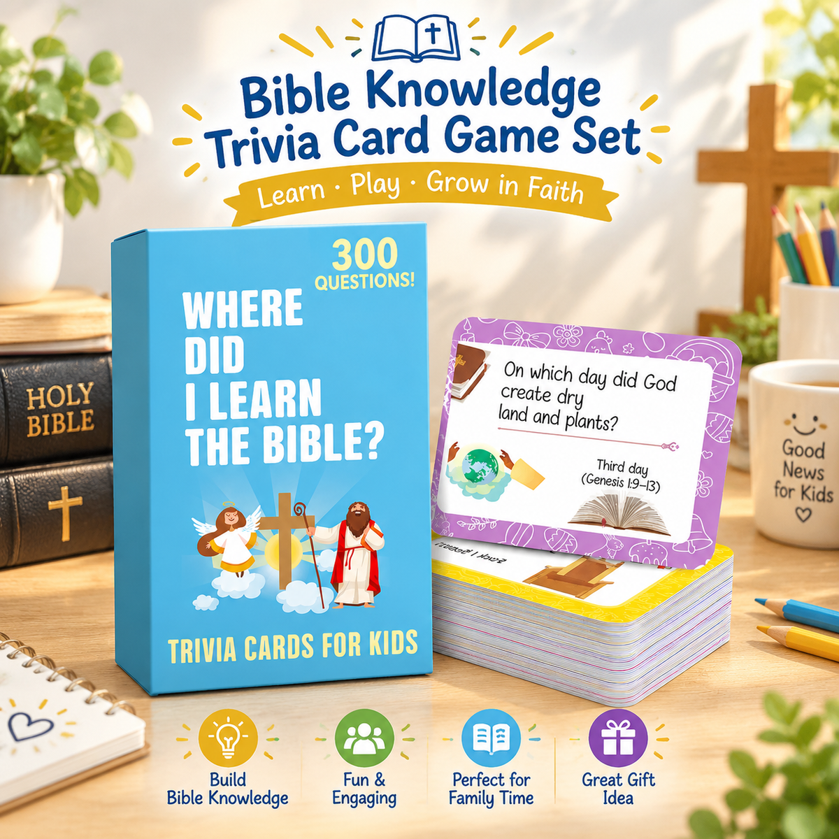 Bible Trivia Portable Card Game Set - 300 Engaging Questions