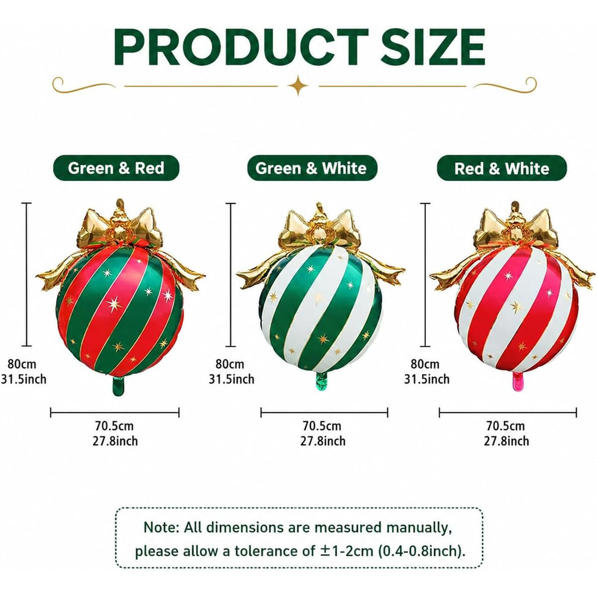 10PCS Christmas Bow Ornament Foil Balloons Set