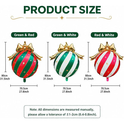 10PCS Christmas Bow Ornament Foil Balloons Set