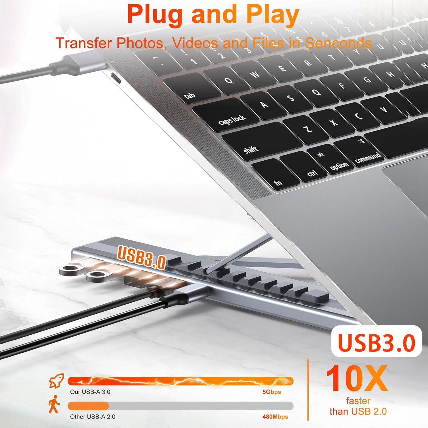 6-in-1 Adjustable Aluminum Laptop Stand with Docking Station, 4K HDMI Output, 6 Height Levels, Super-Speed Data Transfer