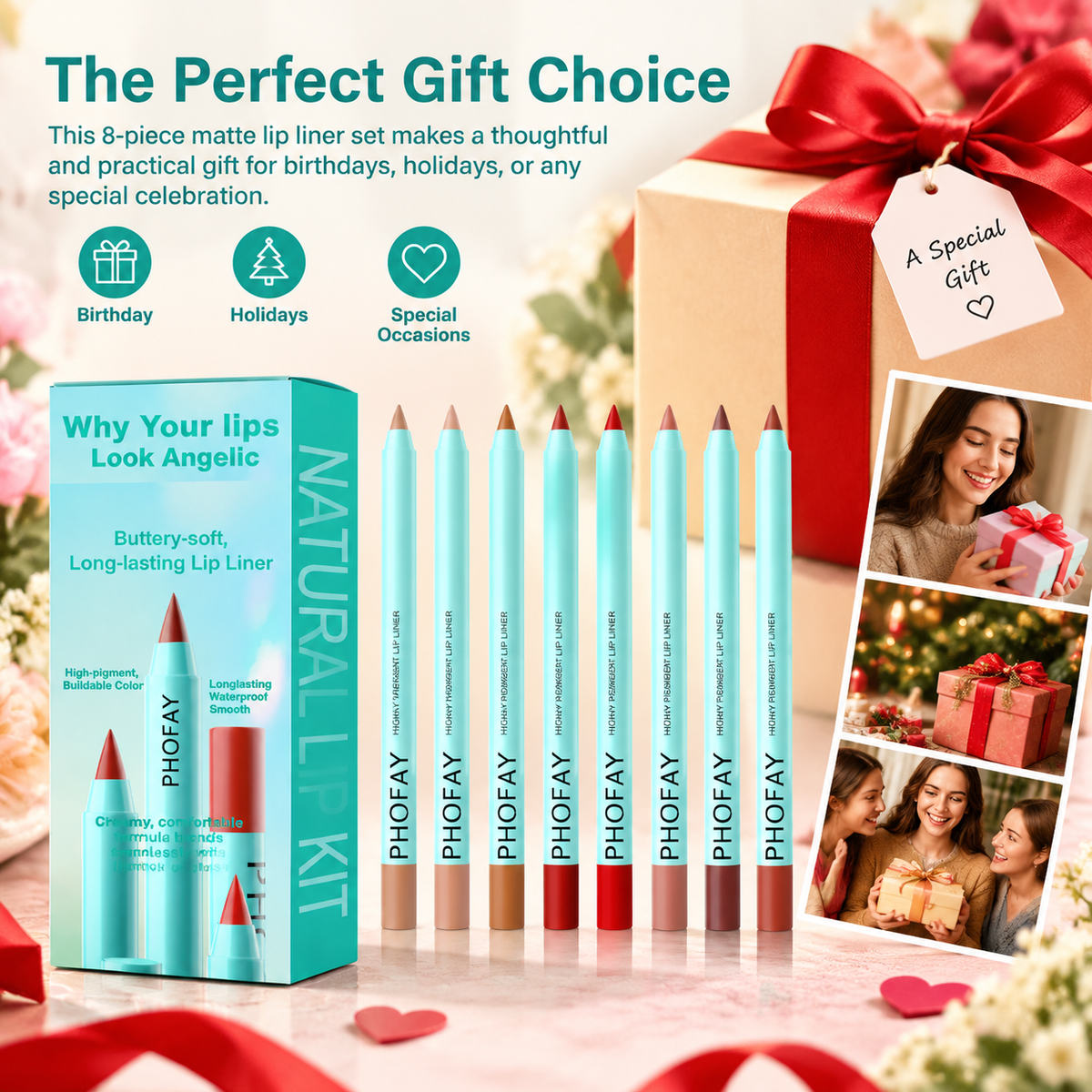 8-Piece Matte, Waterproof, Long-Lasting Lip Liner Set