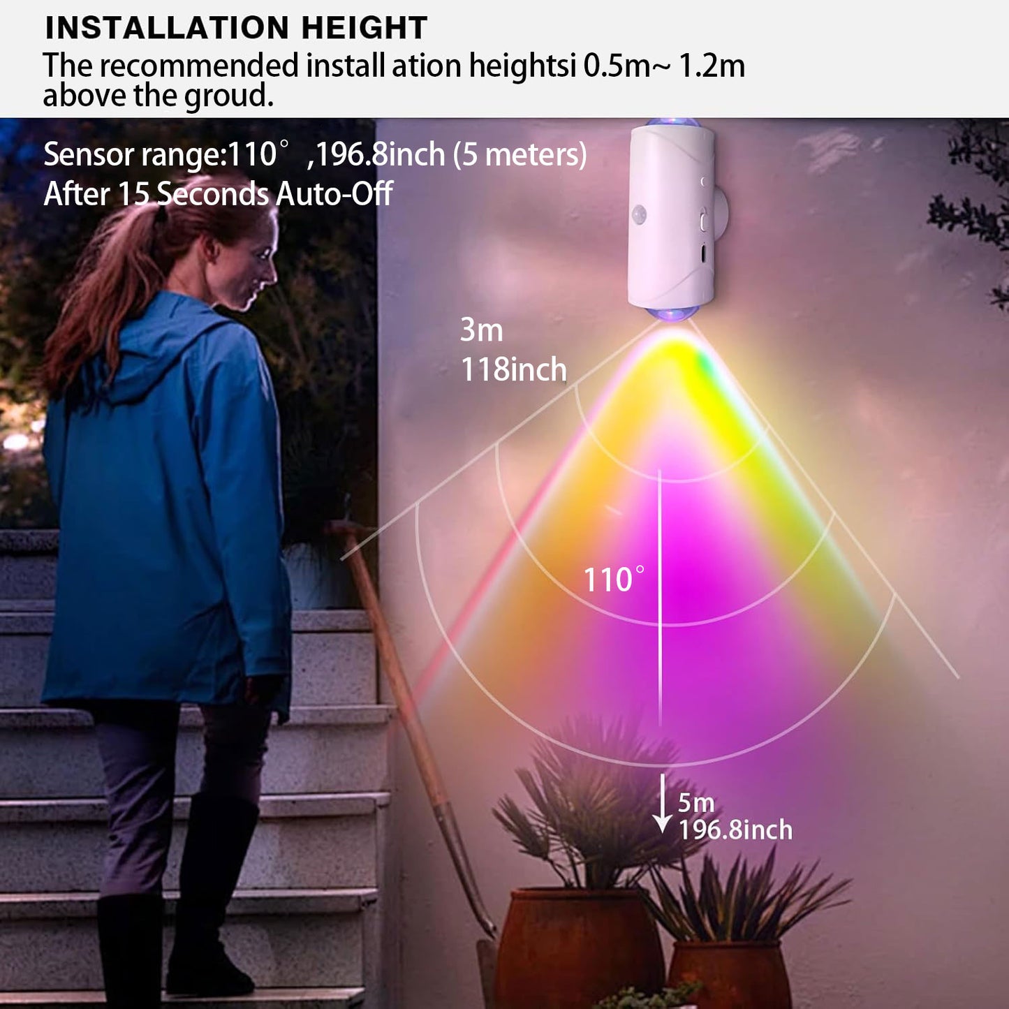 LED Wireless Magnetic Wall Lamp with 7 Colors Changing, Motion Sensor, 1500mAh Rechargeable Battery