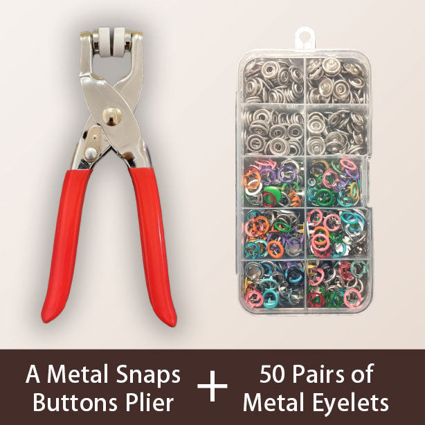 Universal Handheld Metal Snaps Buttons Plier with 50 Pairs of Metal Eyelets - Pearl Snap Button Kit for DIY Small Fabric Sewing