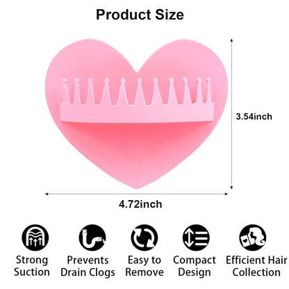2PCS Reusable Silicone Heart Shape Wall-Mount Suction Shower Hair Collector