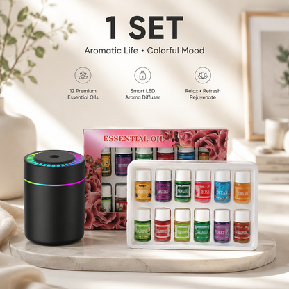 Portable Color-Changing LED Humidifier with 12-Piece Essential Oil Set