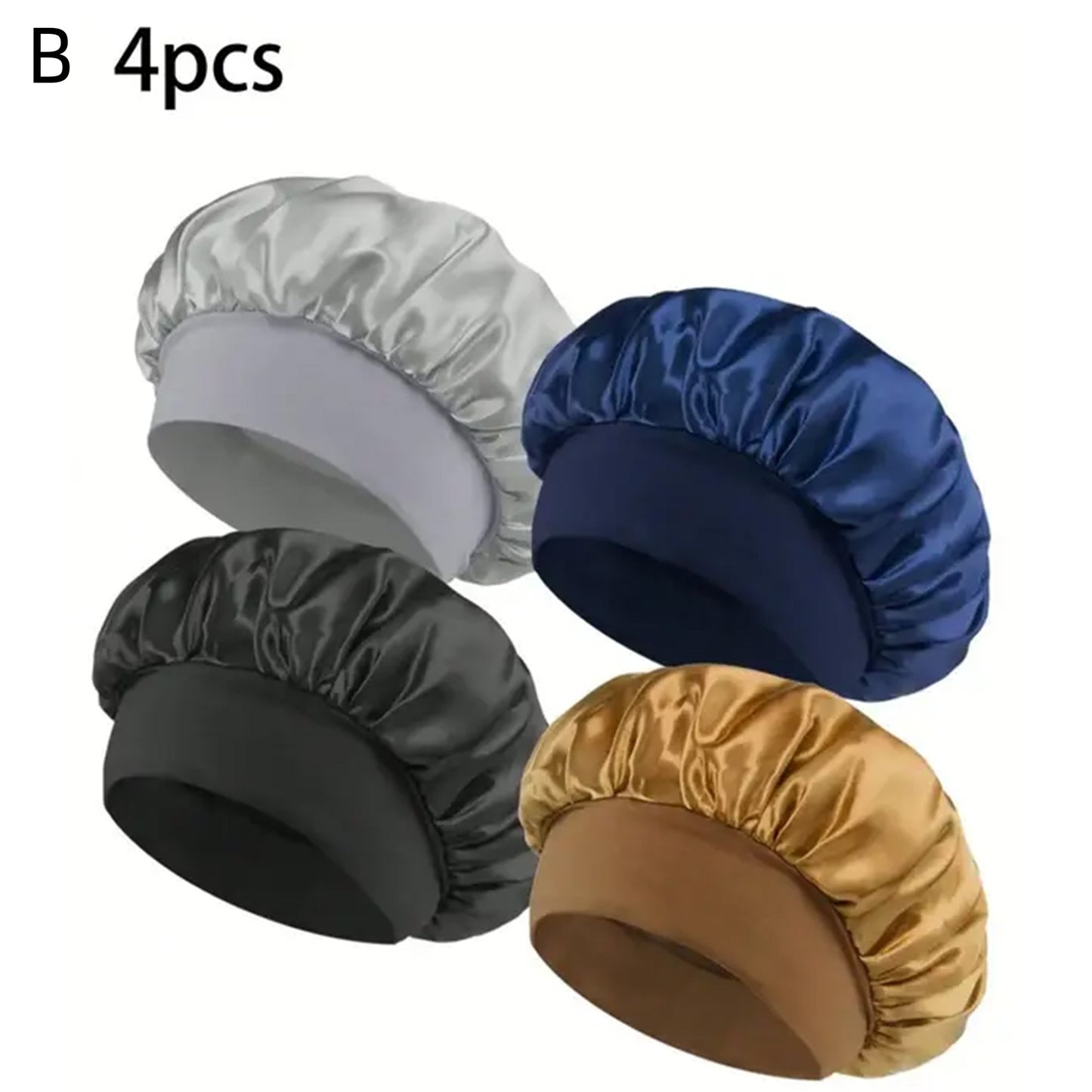 4Pcs Satin Bonnet Silk Bonnet, Hair Bonnet for Sleeping, Elastic Wide Band Silk Sleep Cap, Soft and Breathable