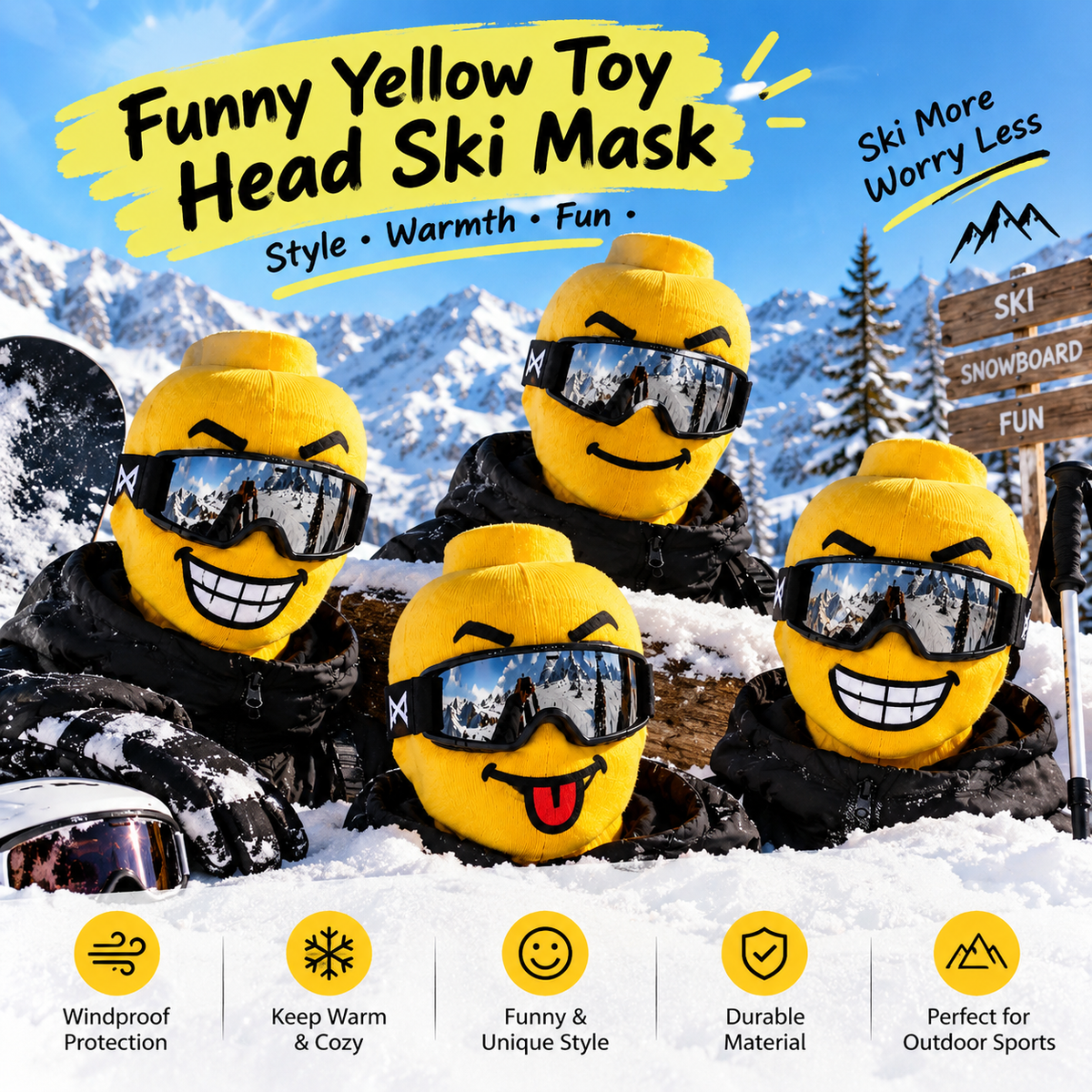 Funny Yellow Toy Figurine Head Ski Mask Balaclava