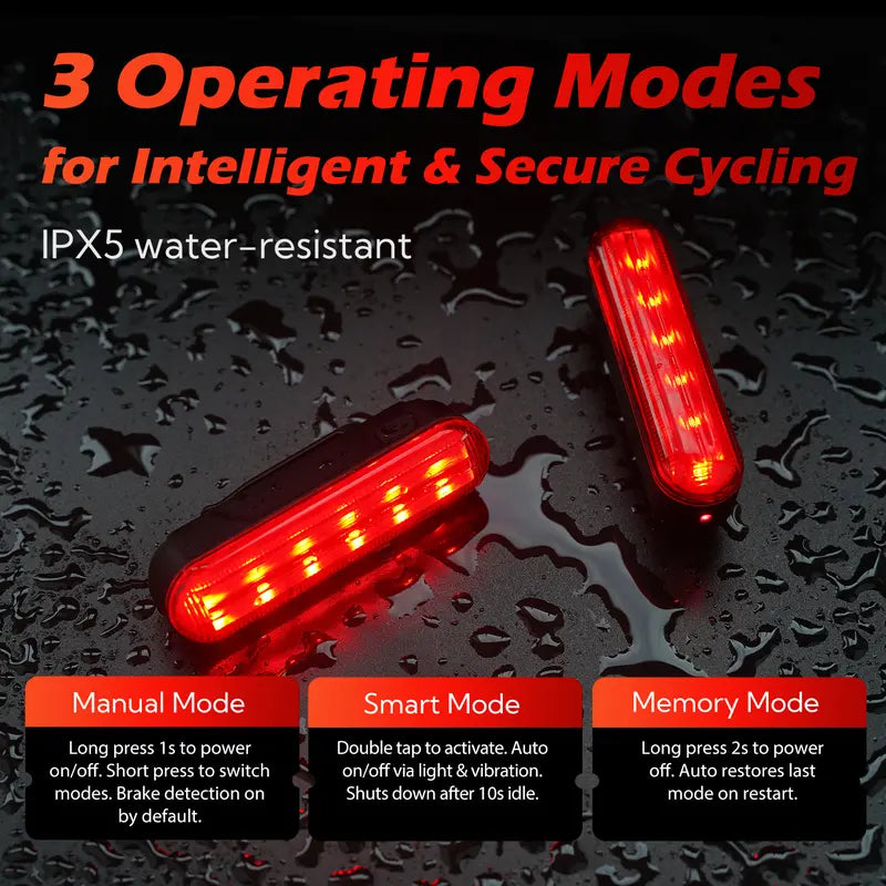Unisex Smart Bike Tail Light - 3.15in, 5 LED, Laser Indicator, USB-Rechargeable