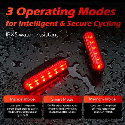 Unisex Smart Bike Tail Light - 3.15in, 5 LED, Laser Indicator, USB-Rechargeable