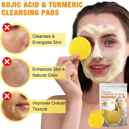Turmeric & Kojic Acid Cleansing Pads - 20pcs Normal Skin Gentle Facial Cleanser Pads