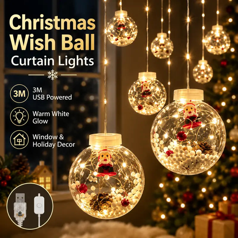 USB Christmas Wish Ball Curtain Lights