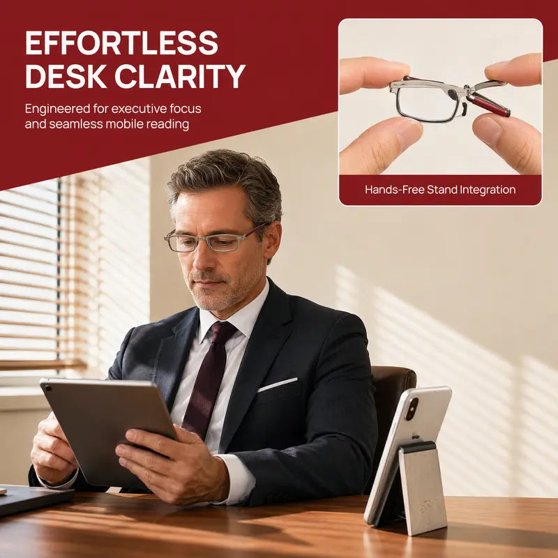 Portable Folding Pocket Reading Glasses, with Slim Metal Phone-Attachable Storage Case