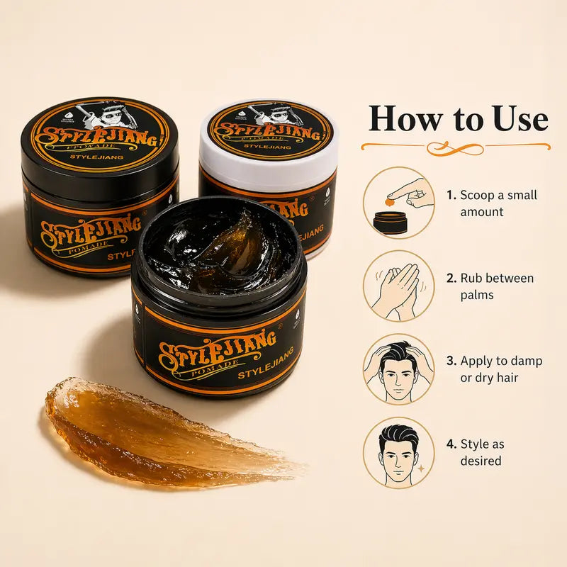 Strong Hold Hair Wax 4 oz. Water-soluble styling wax, suitable for curly, thick, and stubborn hair.
