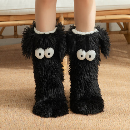 Women's Winter Warm Fuzzy Non-Slip Slipper Socks with Cute Big Eyes