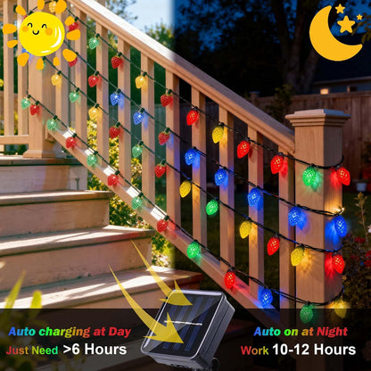 Solar-Powered Waterproof Strawberry String Light Set