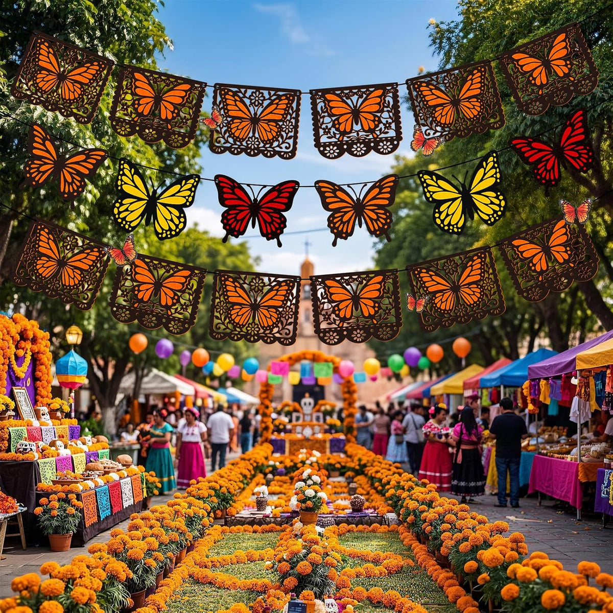 2PCS Monarch Butterfly Day of the Dead Banner