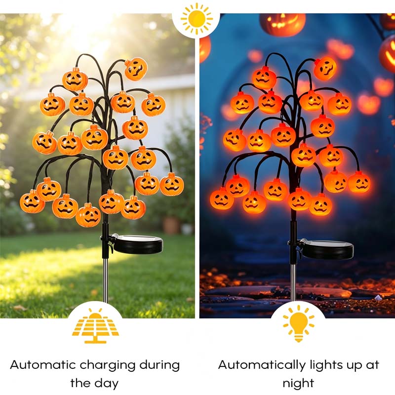 Solar Pumpkin Stake Lights, 20-Head Halloween Garden Lights