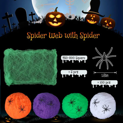 4PCS Glowing Halloween spiderweb decoration