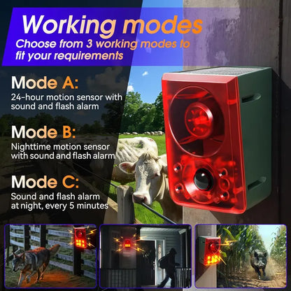 Solar Outdoor Motion Sensor Alarm - Dog Barking & Gunshot Sound