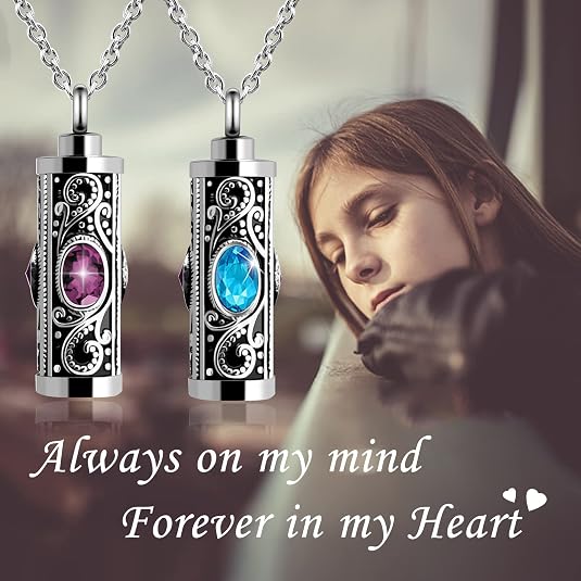 Cylindrical Gemstone Cremation Necklace – Holds Ashes
