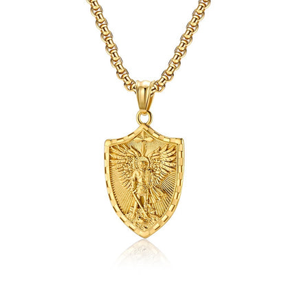 Stainless Steel St. Michael Shield Pendant Necklace for Men
