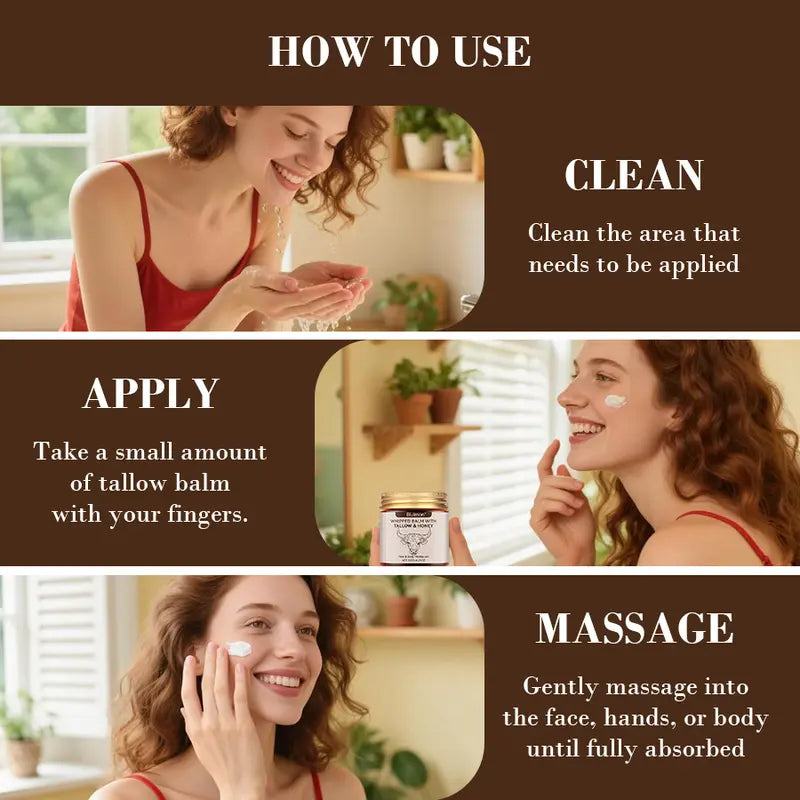 Whipped Tallow Honey Skin Balm, Organic Grass-Fed Tallow Moisturizing Cream for Face & Body