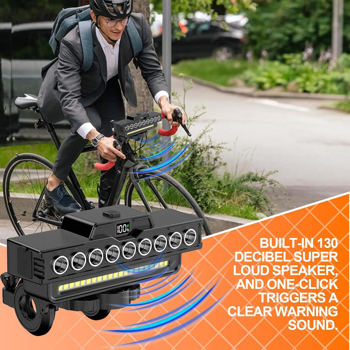 USB Rechargeable Bicycle Headlight with 9LED Horn, Digital LED Display
