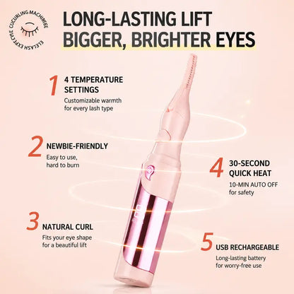 Heated Eyelash Curler, USB Rechargeable Electric Eyelash Curler with LED Temperature Display