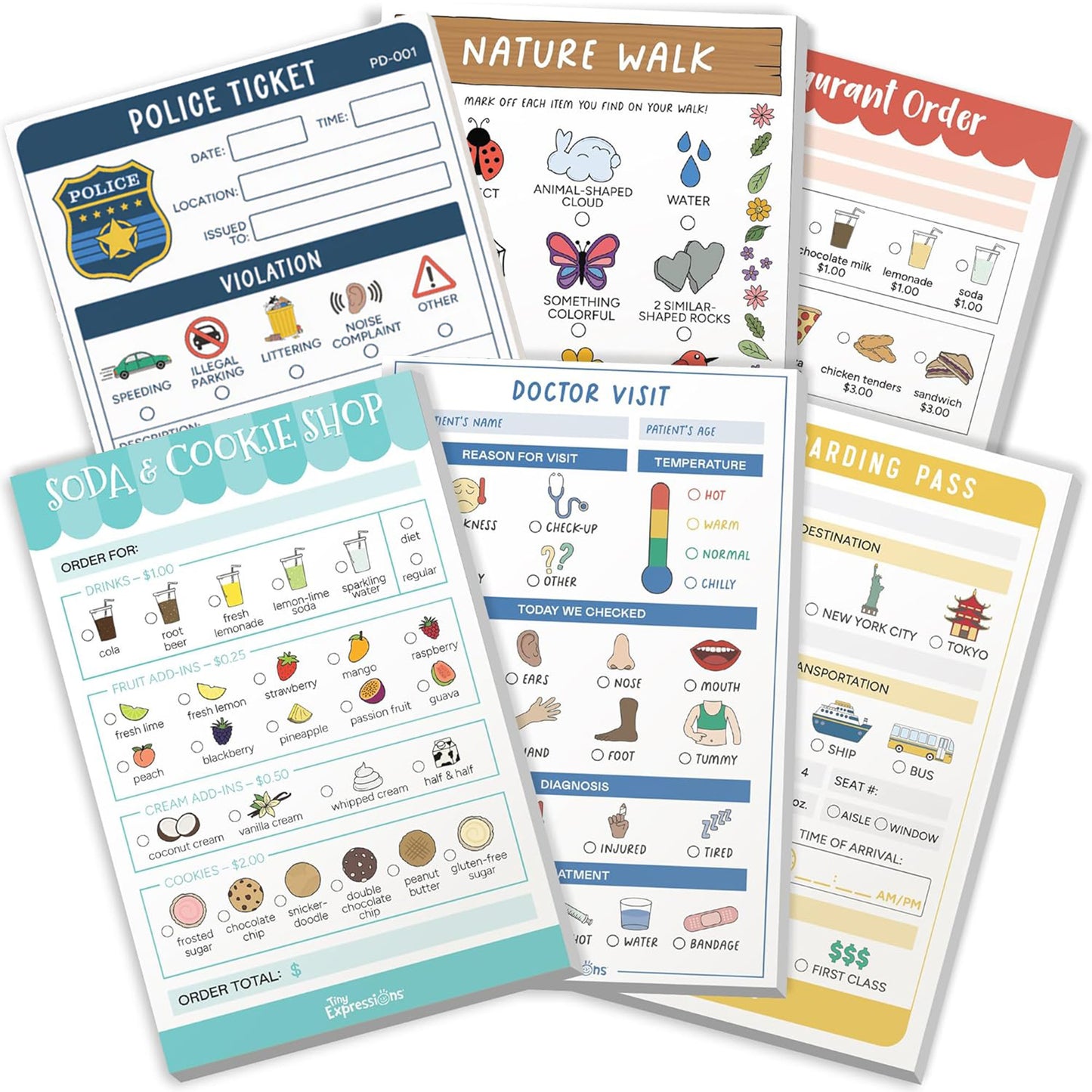 3 Book/set 40 Pages Each Pretend Kids Play Notepads